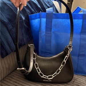 Michael Kors Black Shoulder Bag with Silver Chain Detail